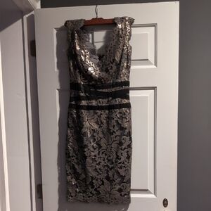 Tadashi Shoji Black and Gold Floral Midi Dress